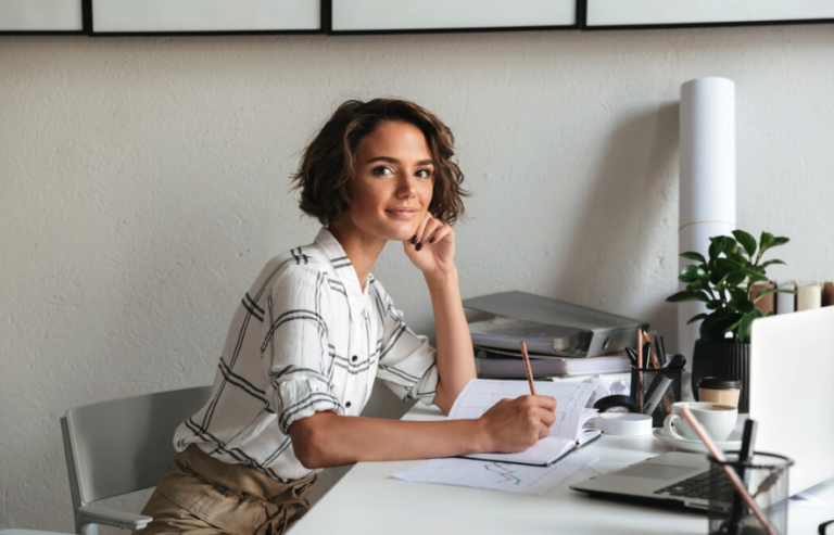 Woman working at her desk
